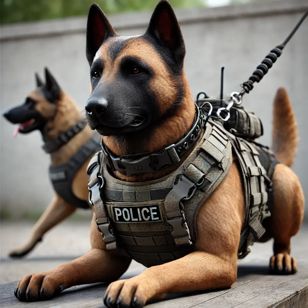 K9 DOG on a mission in K9 TOOTH gear ( harrnes-vest)